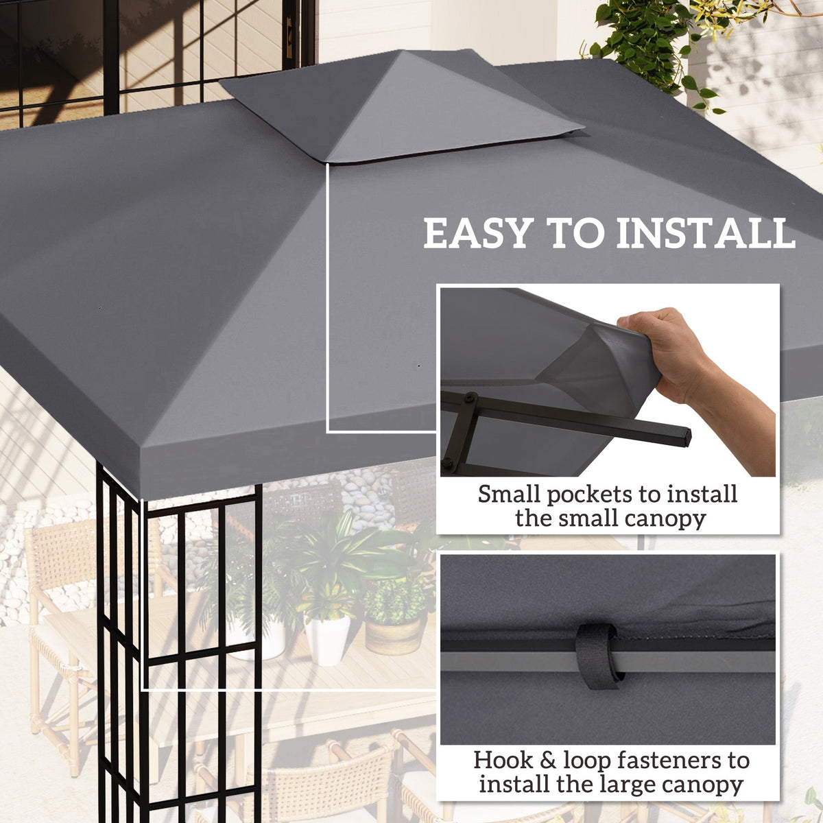 9.8' x 9.8' 2-Tier Gazebo Replacement Canopy, Dark Grey