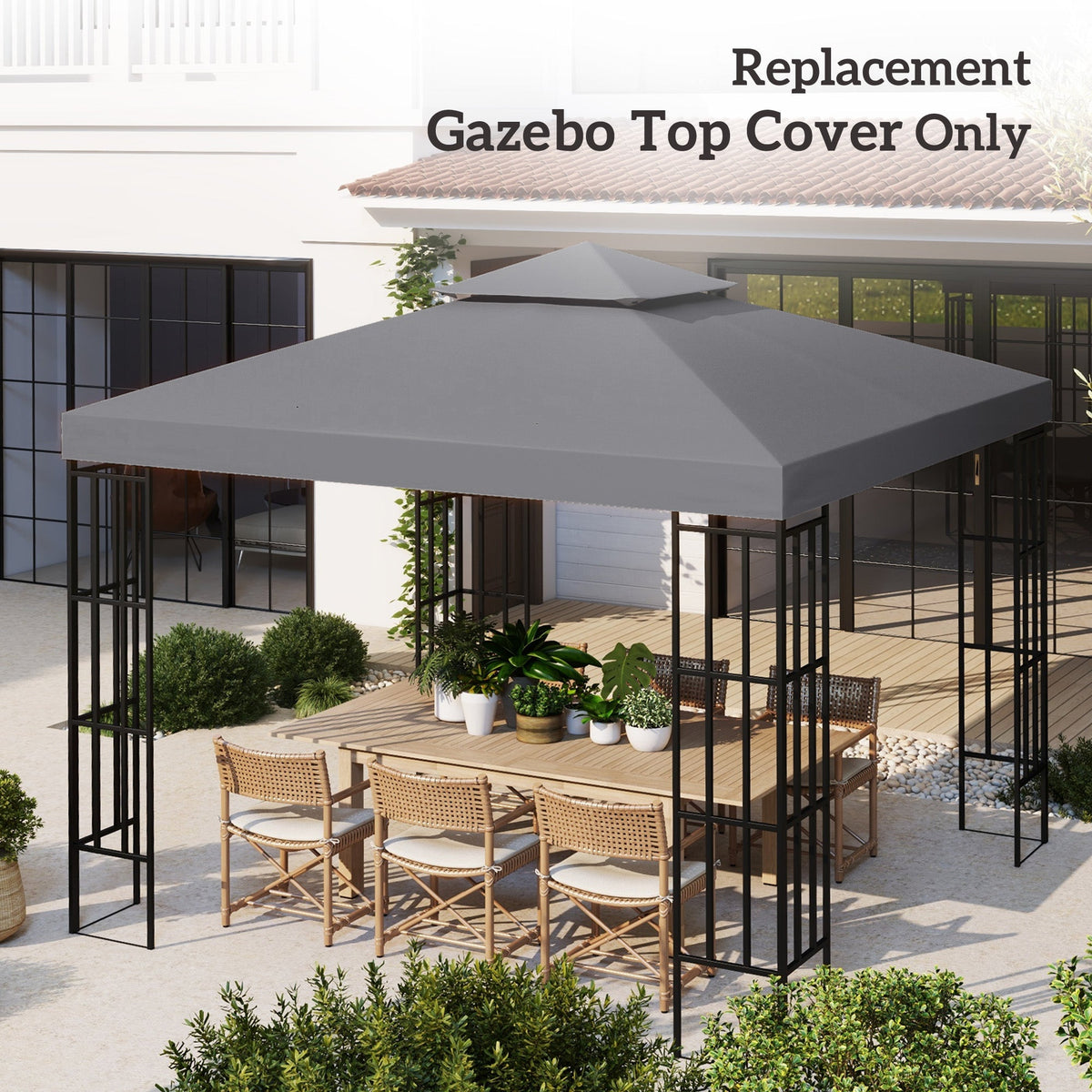 9.8' x 9.8' 2-Tier Gazebo Replacement Canopy, Dark Grey