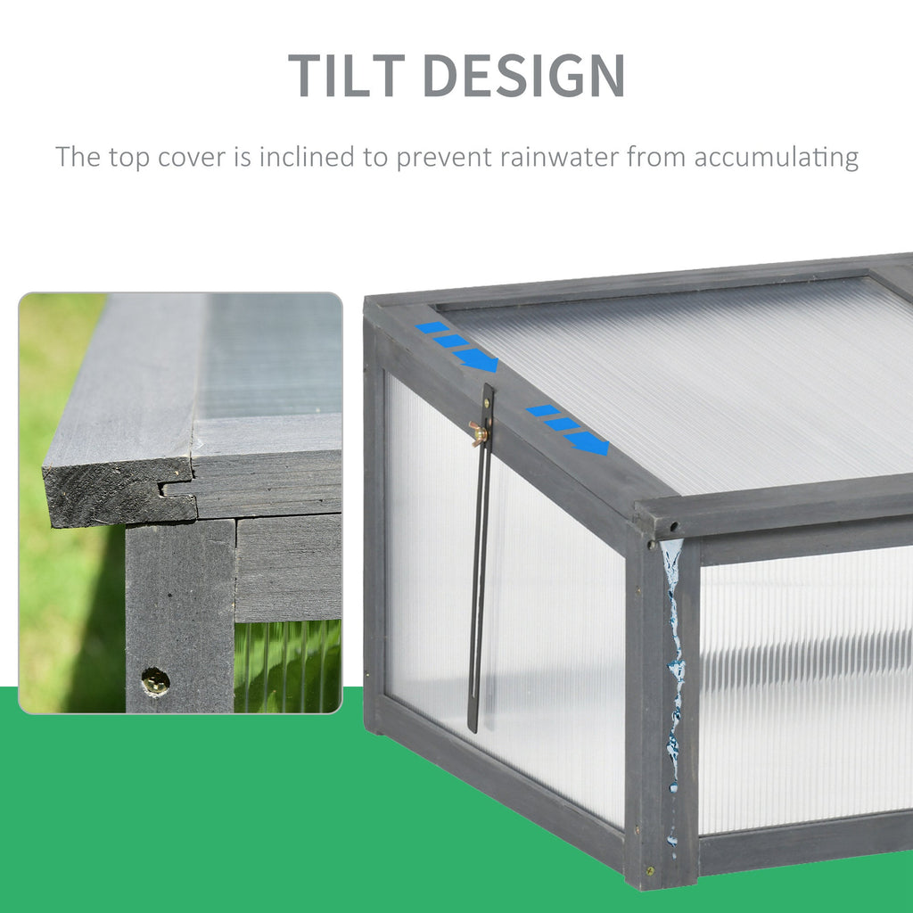 NookGrow Wooden Cold Frame with Tilted Polycarbonate Top, 39" x 26" x 16", Grey