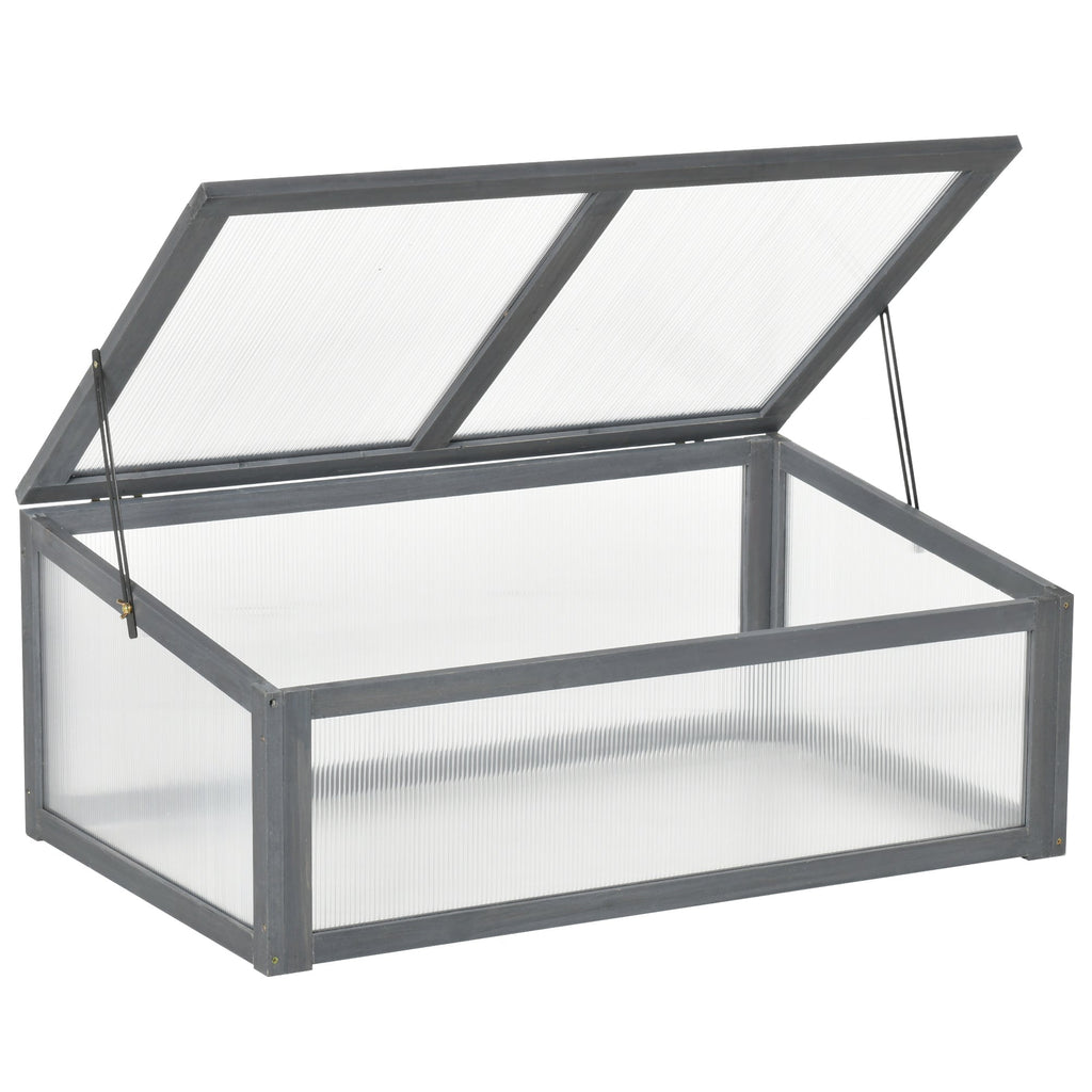 NookGrow Wooden Cold Frame with Tilted Polycarbonate Top, 39" x 26" x 16", Grey