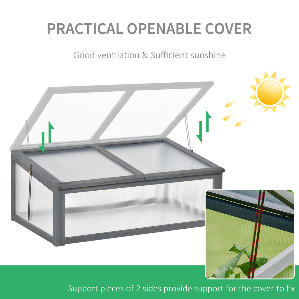 NookGrow Wooden Cold Frame with Tilted Polycarbonate Top, 39" x 26" x 16", Grey