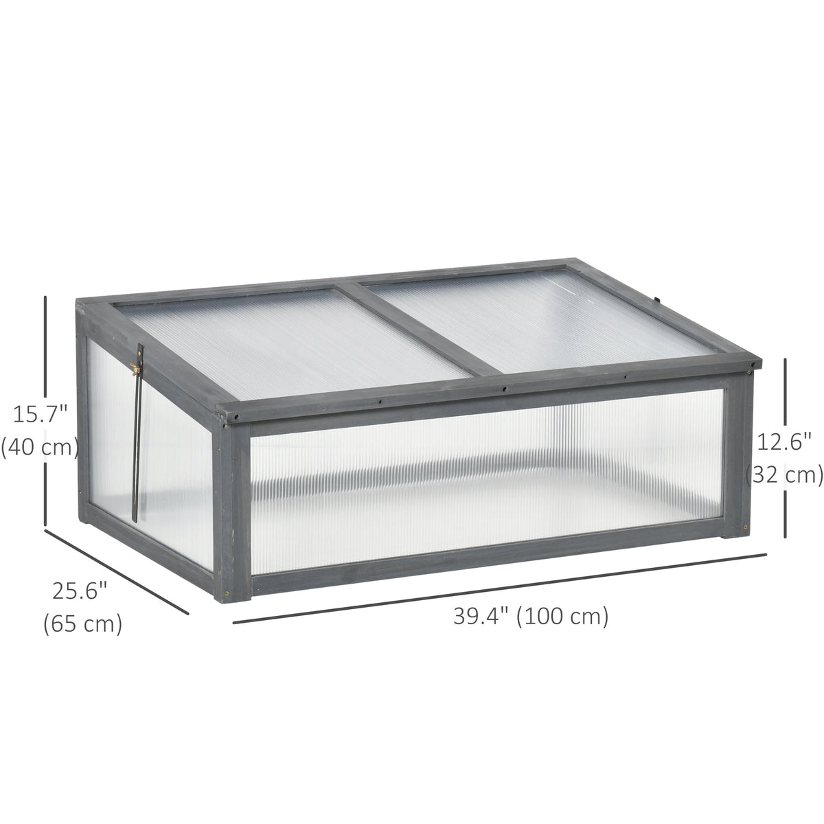 NookGrow Wooden Cold Frame with Tilted Polycarbonate Top, 39" x 26" x 16", Grey