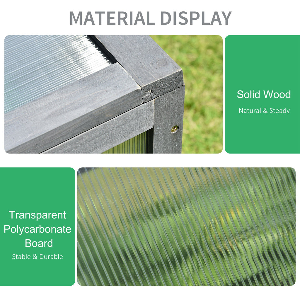 NookGrow Wooden Cold Frame with Tilted Polycarbonate Top, 39" x 26" x 16", Grey