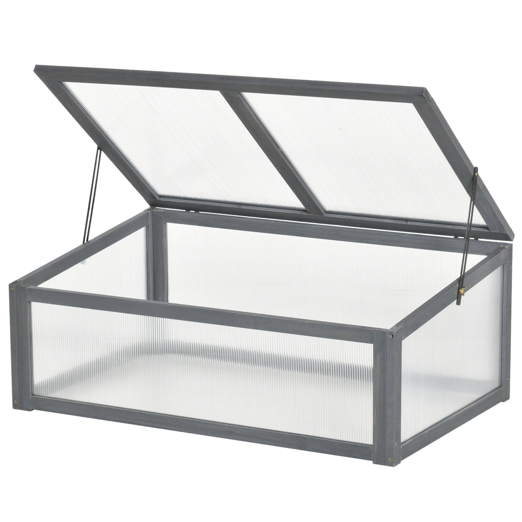 NookGrow Wooden Cold Frame with Tilted Polycarbonate Top, 39" x 26" x 16", Grey