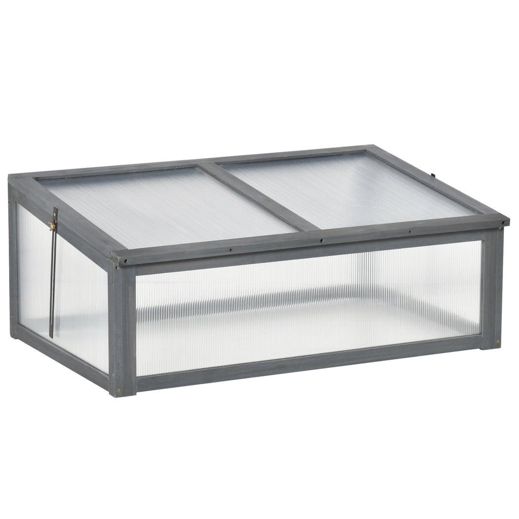 NookGrow Wooden Cold Frame with Tilted Polycarbonate Top, 39" x 26" x 16", Grey
