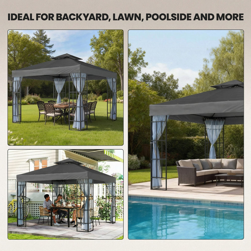 10' x 10' Soft Top Gazebo with Mosquito Netting, Dark Grey