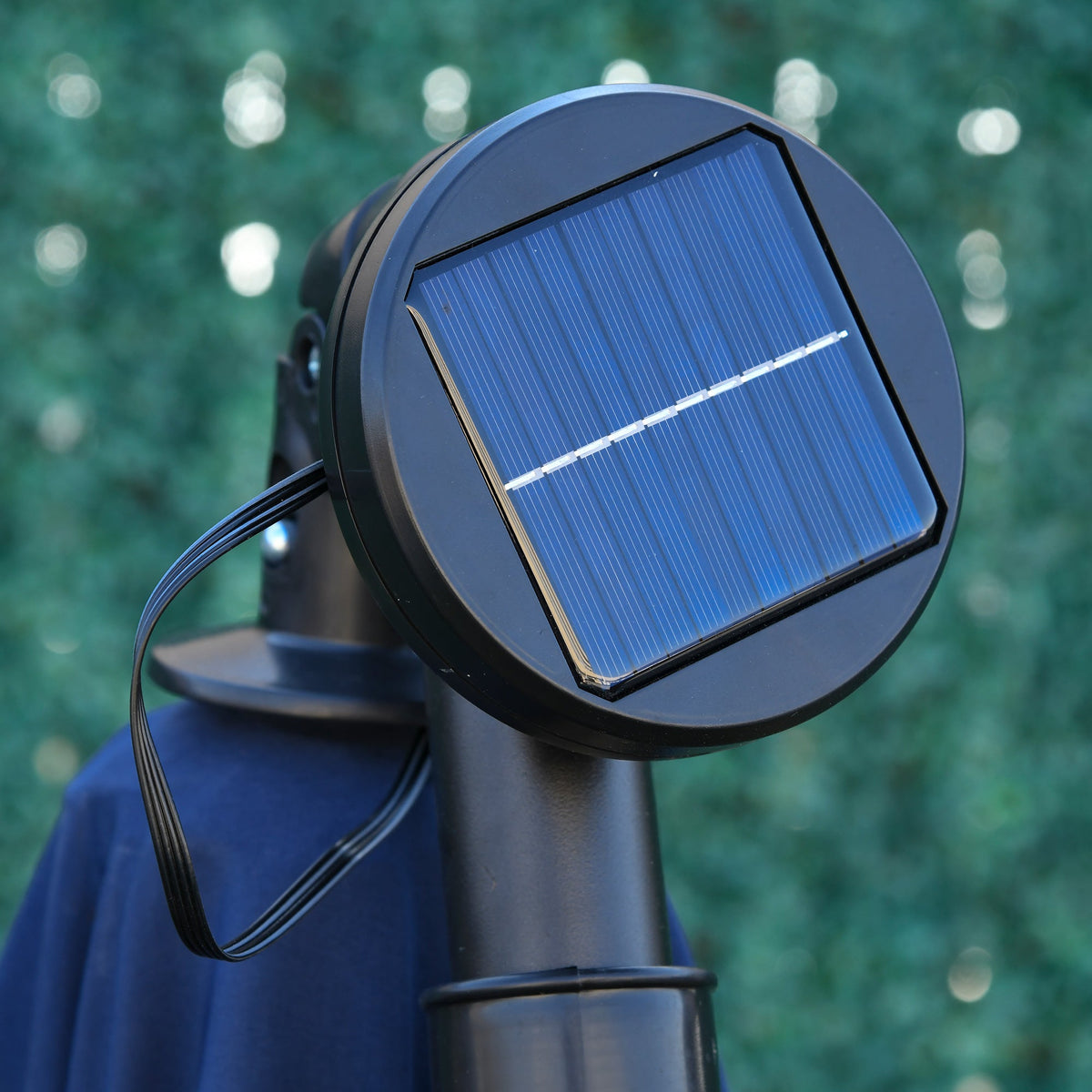 10' Solar Banana Umbrella with Lights & Adjustable Angle, Navy Blue