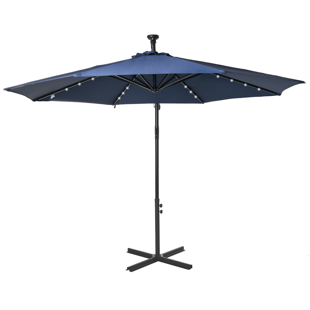 10' Solar Banana Umbrella with Lights & Adjustable Angle, Navy Blue
