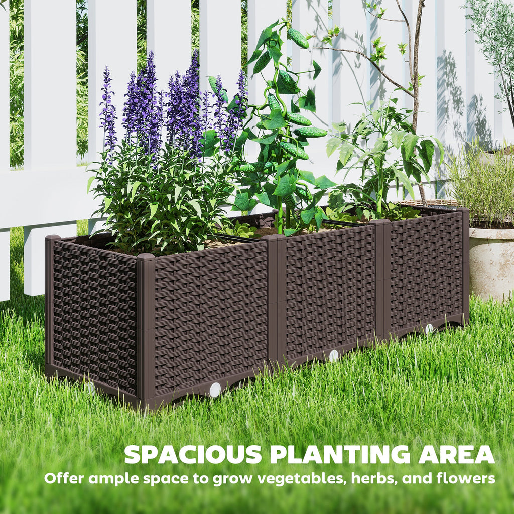 47.2" x 15.7" x 14.6" Plastic Raised Garden Bed with Drainage Holes, Brown