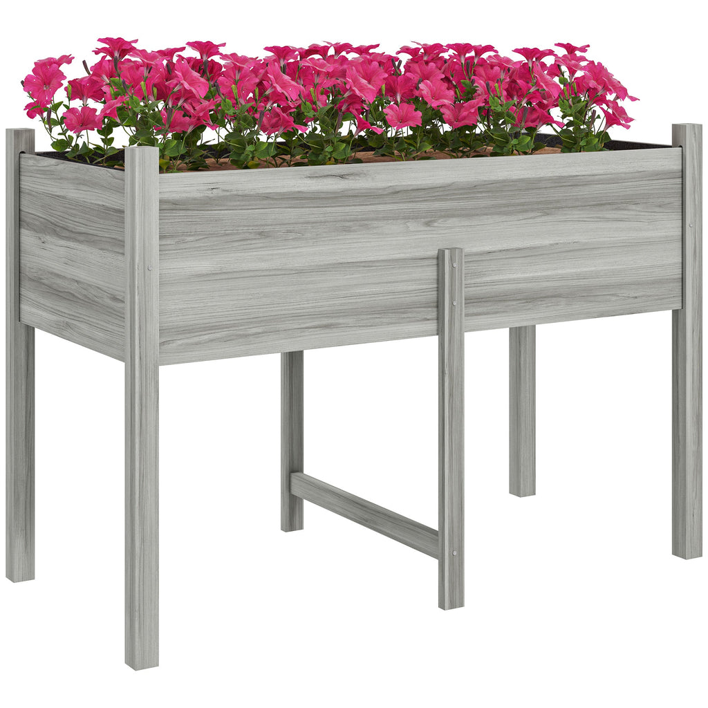 Wooden Raised Garden Bed with Liner & Drain Holes, 45.3"x21.7"x31.5", Grey