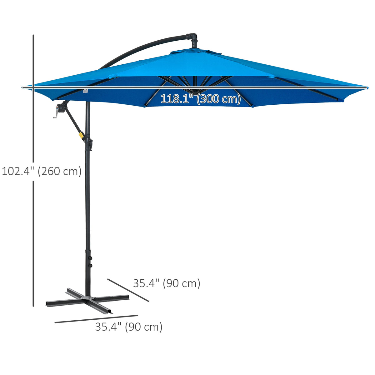 10' Offset Cantilever Patio Umbrella with Base & Crank, Blue