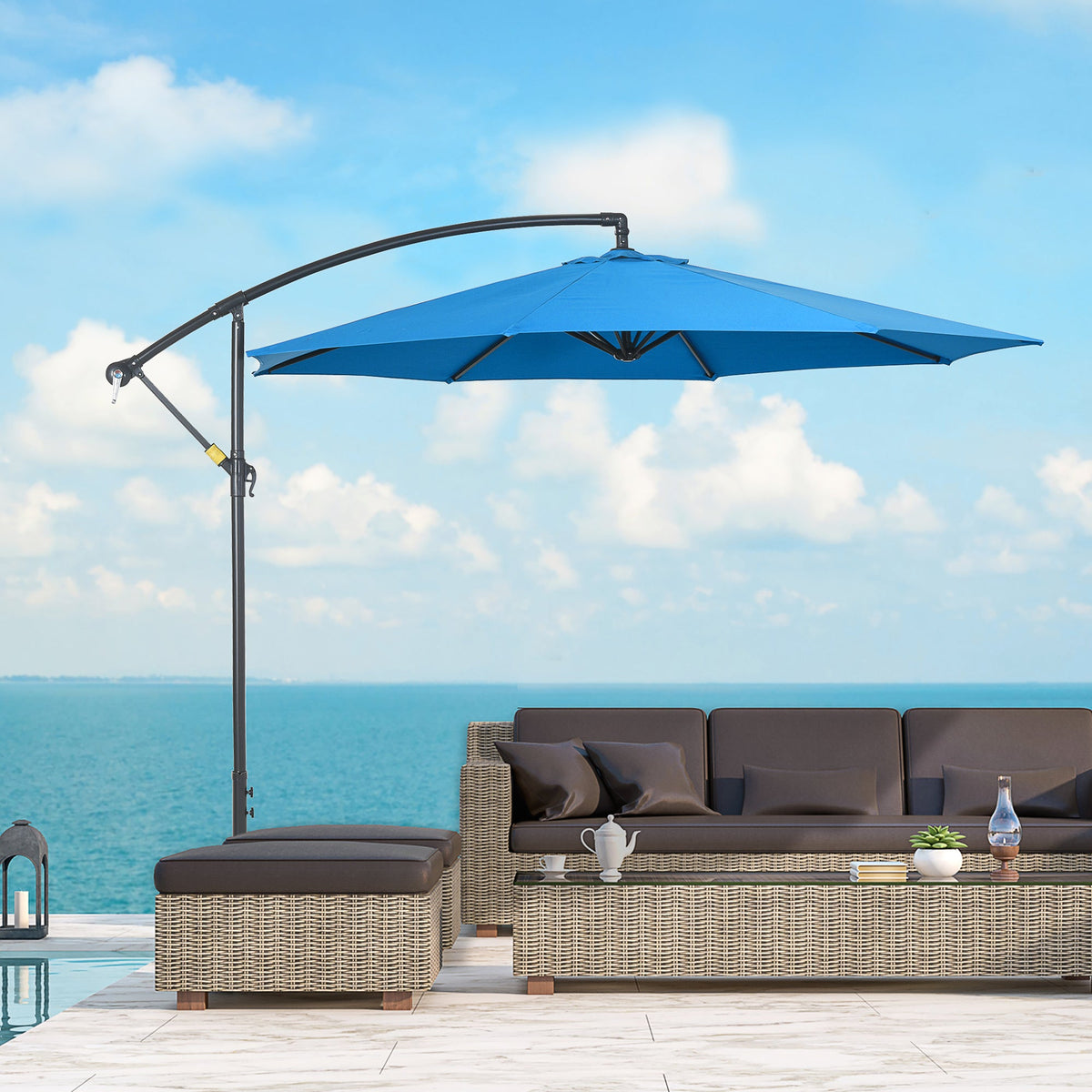 10' Offset Cantilever Patio Umbrella with Base & Crank, Blue