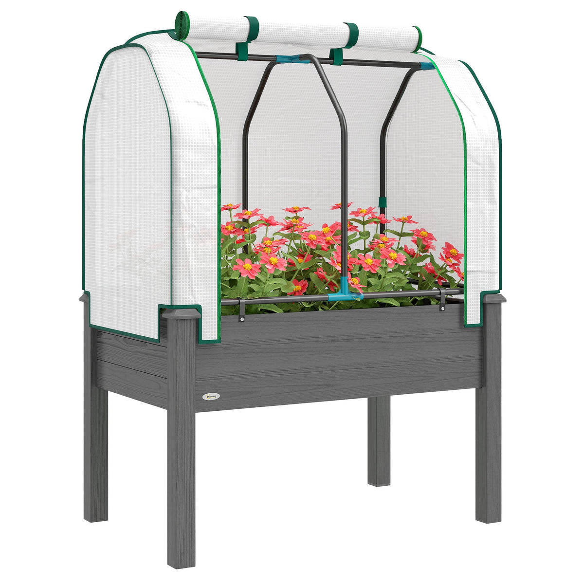 Raised Garden Bed with PE Greenhouse Cover for Herbs and Vegetables, 35 x 22 x 47 inch, Dark Gray