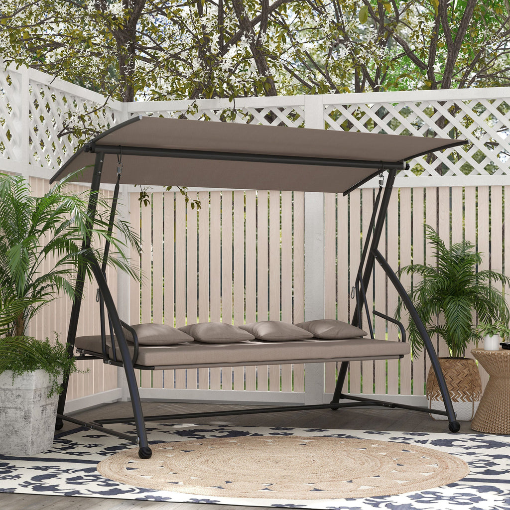 3 Person Convertible Hammock, Cushioned Swing Lounge Bed w/ Tilt Canopy, Light Brown