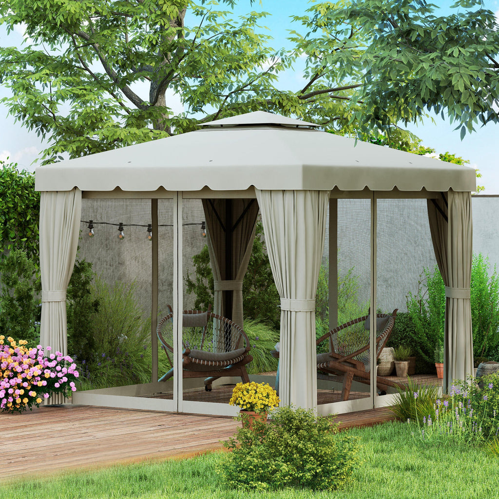 10' x 11' Soft-top Gazebo with Polyester Curtains & Mesh Screens, Cream White