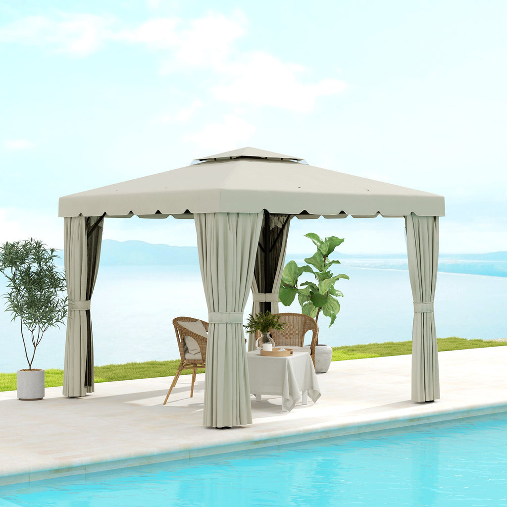 10' x 11' Soft-top Gazebo with Polyester Curtains & Mesh Screens, Cream White