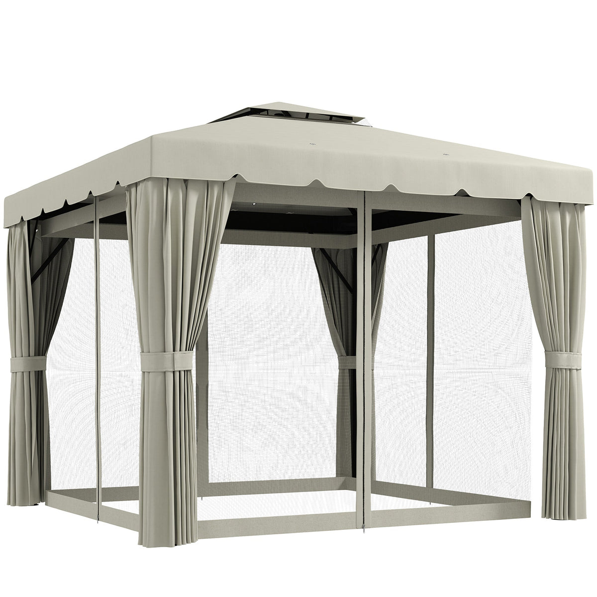10' x 11' Soft-top Gazebo with Polyester Curtains & Mesh Screens, Cream White