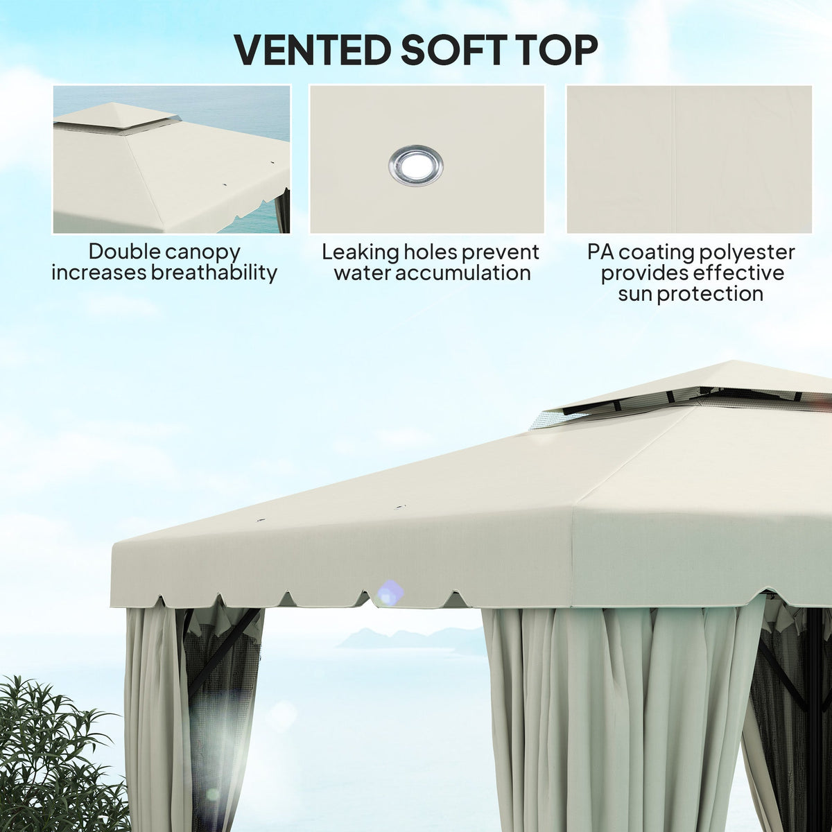 10' x 11' Soft-top Gazebo with Polyester Curtains & Mesh Screens, Cream White