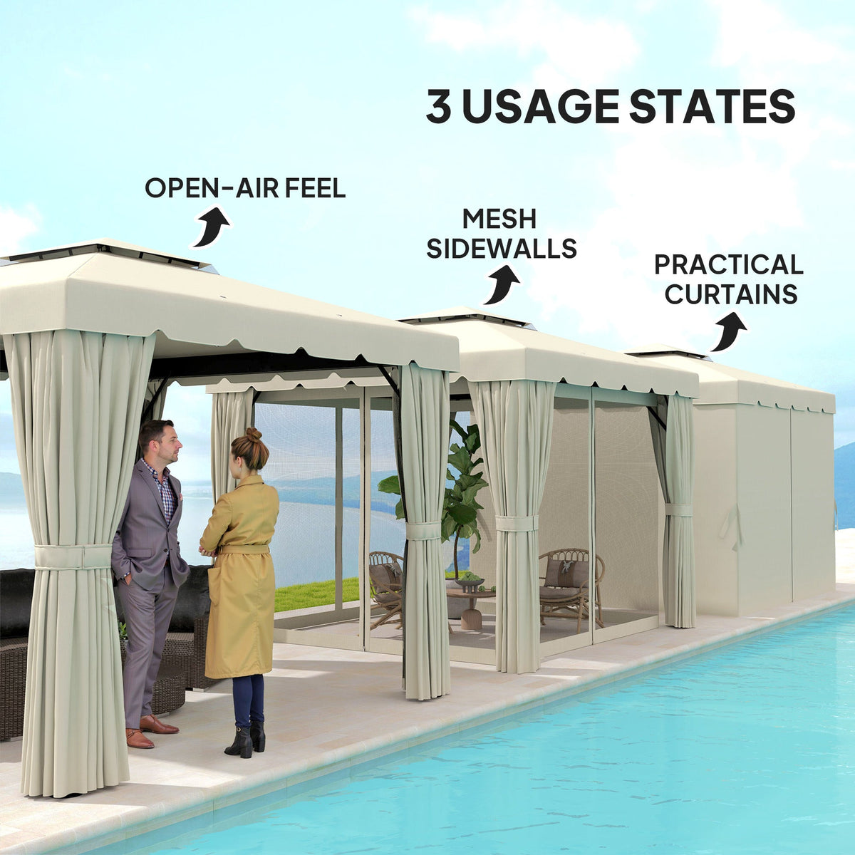 10' x 11' Soft-top Gazebo with Polyester Curtains & Mesh Screens, Cream White