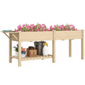 Wood Raised Garden Bed with Foldable Side Table & Bottom Shelf, 81.5" x 23" x 30.5", Natural