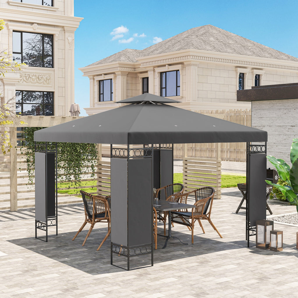 10 x 10 ft Canopy Gazebo with Double Roof and Mesh Screen Panels, Dark Grey