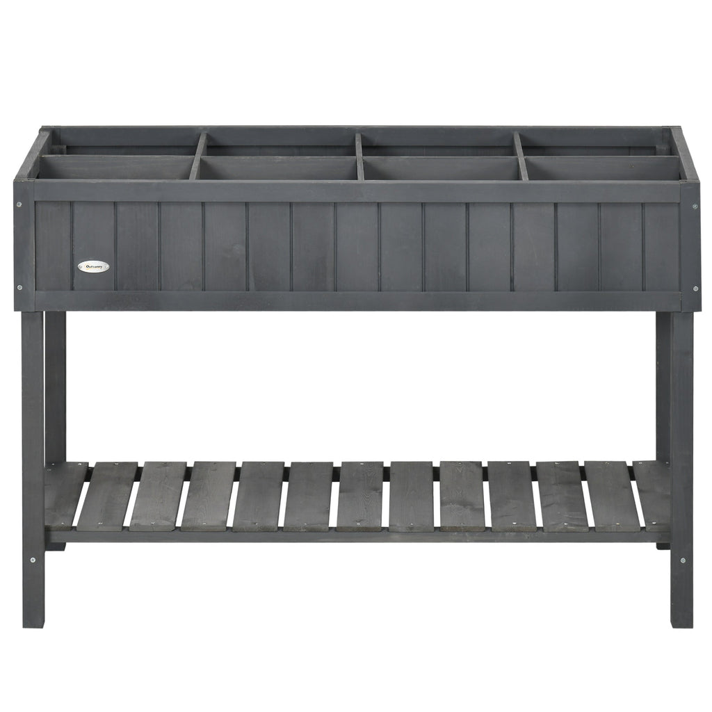 Wooden Raised Bed with Storage Shelf & 8 Pockets, 43" x 18" x 30", Dark Grey