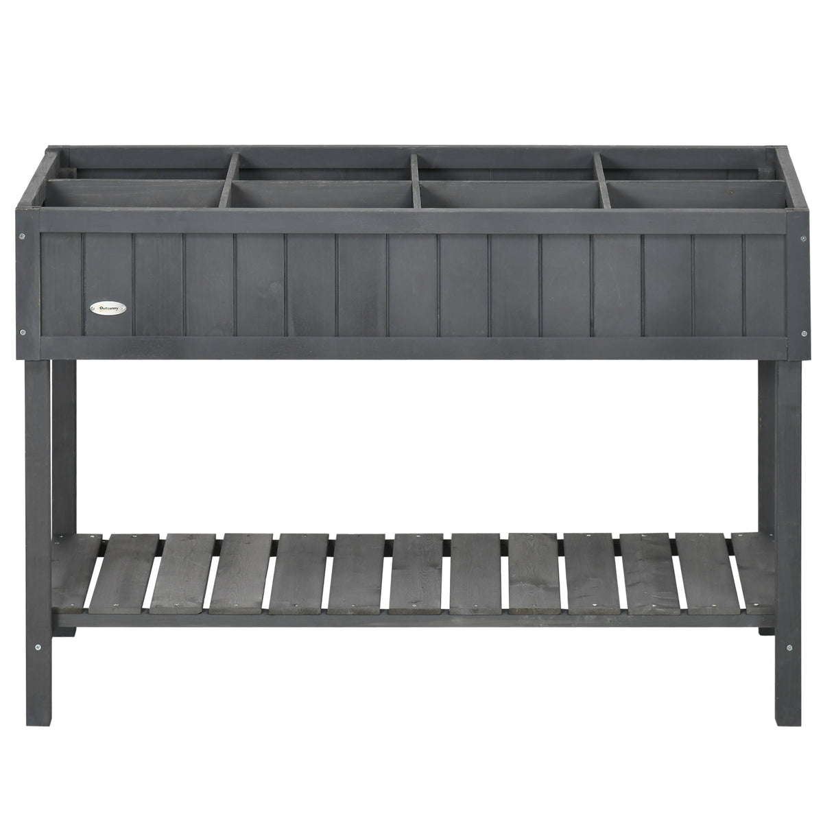 Wooden Raised Bed with Storage Shelf & 8 Pockets, 43" x 18" x 30", Dark Grey