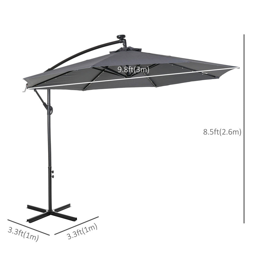 10' Solar Banana Umbrella with Lights & Adjustable Angle, Dark Gray