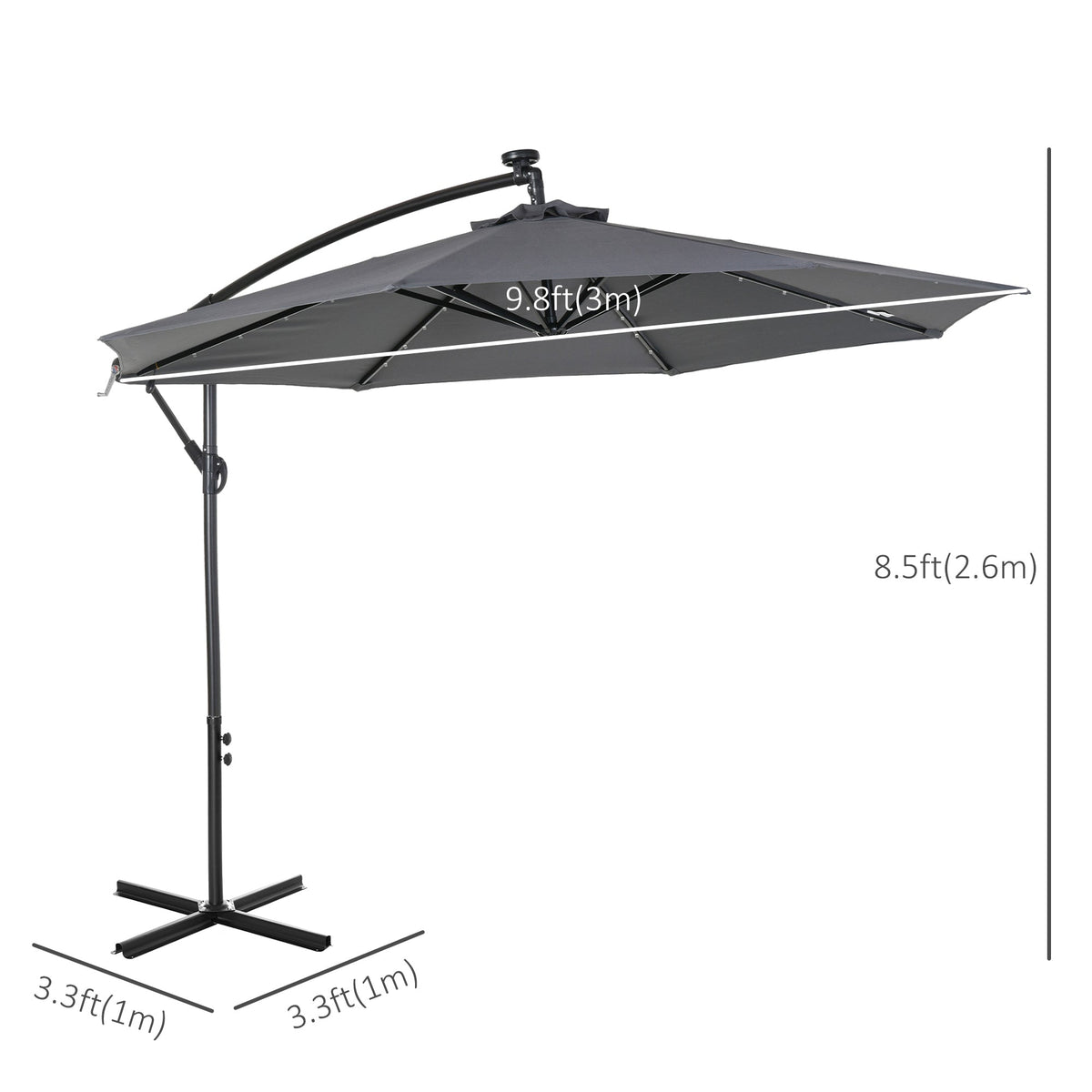 10' Solar Banana Umbrella with Lights & Adjustable Angle, Dark Gray