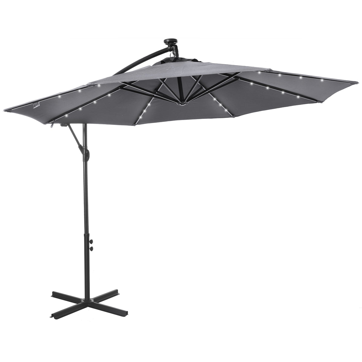 10' Solar Banana Umbrella with Lights & Adjustable Angle, Dark Gray