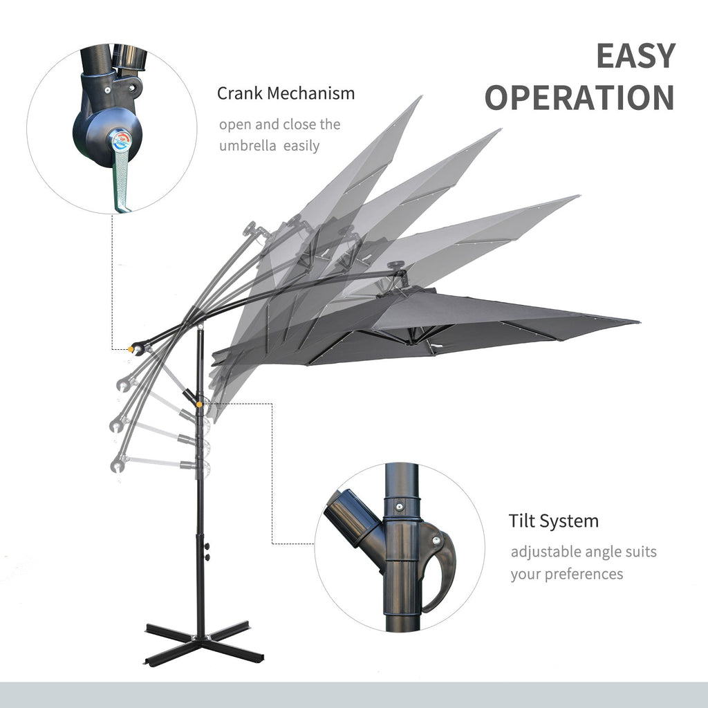 10' Solar Banana Umbrella with Lights & Adjustable Angle, Dark Gray