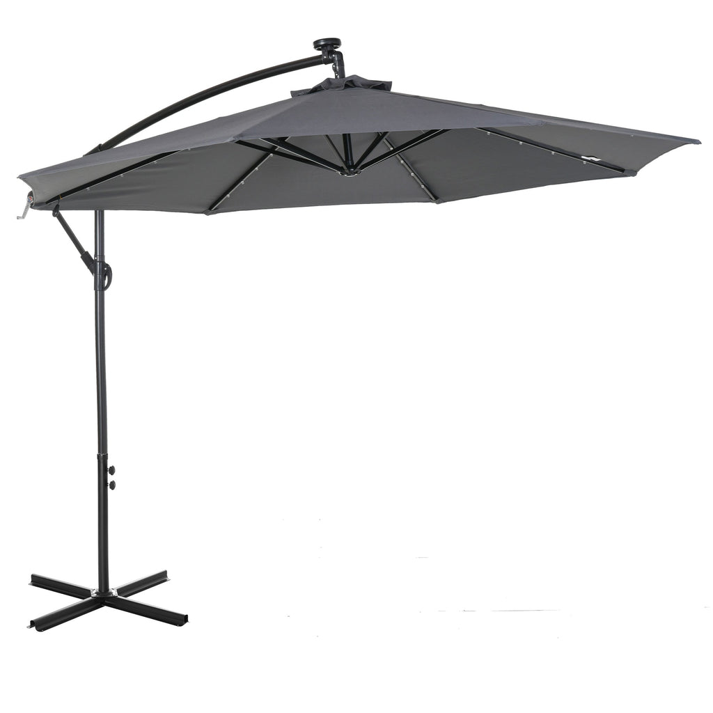 10' Solar Banana Umbrella with Lights & Adjustable Angle, Dark Gray