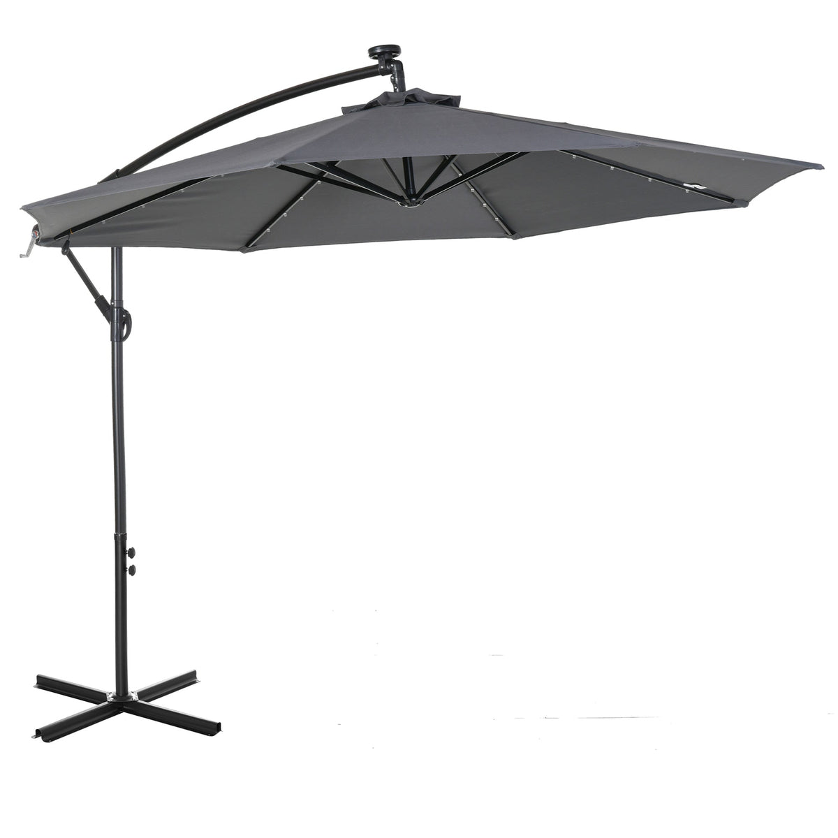10' Solar Banana Umbrella with Lights & Adjustable Angle, Dark Gray