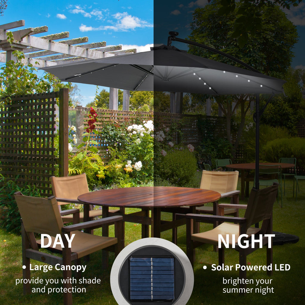10' Solar Banana Umbrella with Lights & Adjustable Angle, Dark Gray