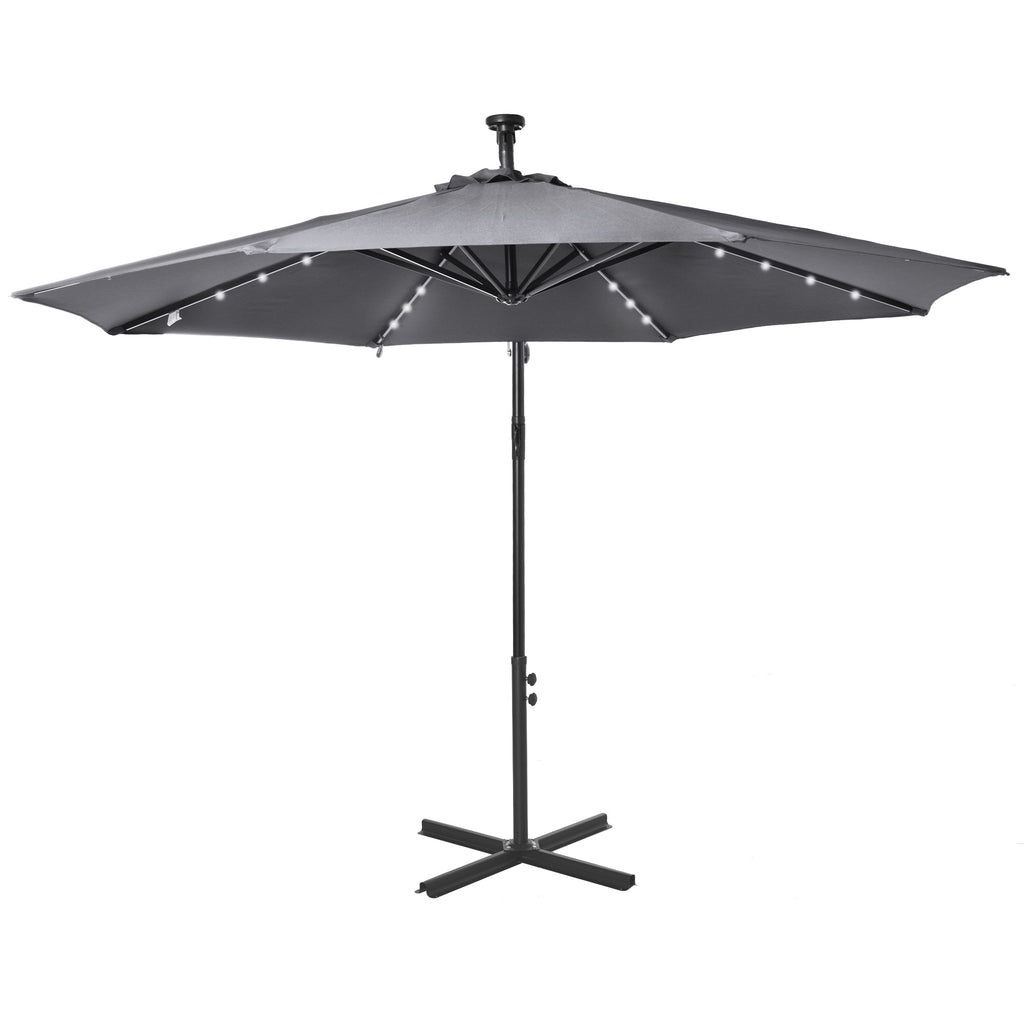 10' Solar Banana Umbrella with Lights & Adjustable Angle, Dark Gray