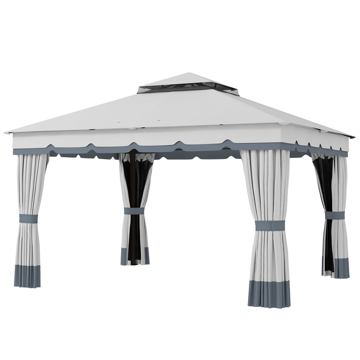 10' x 12' Double Roof Gazebo with Netting & Curtains, Light Grey