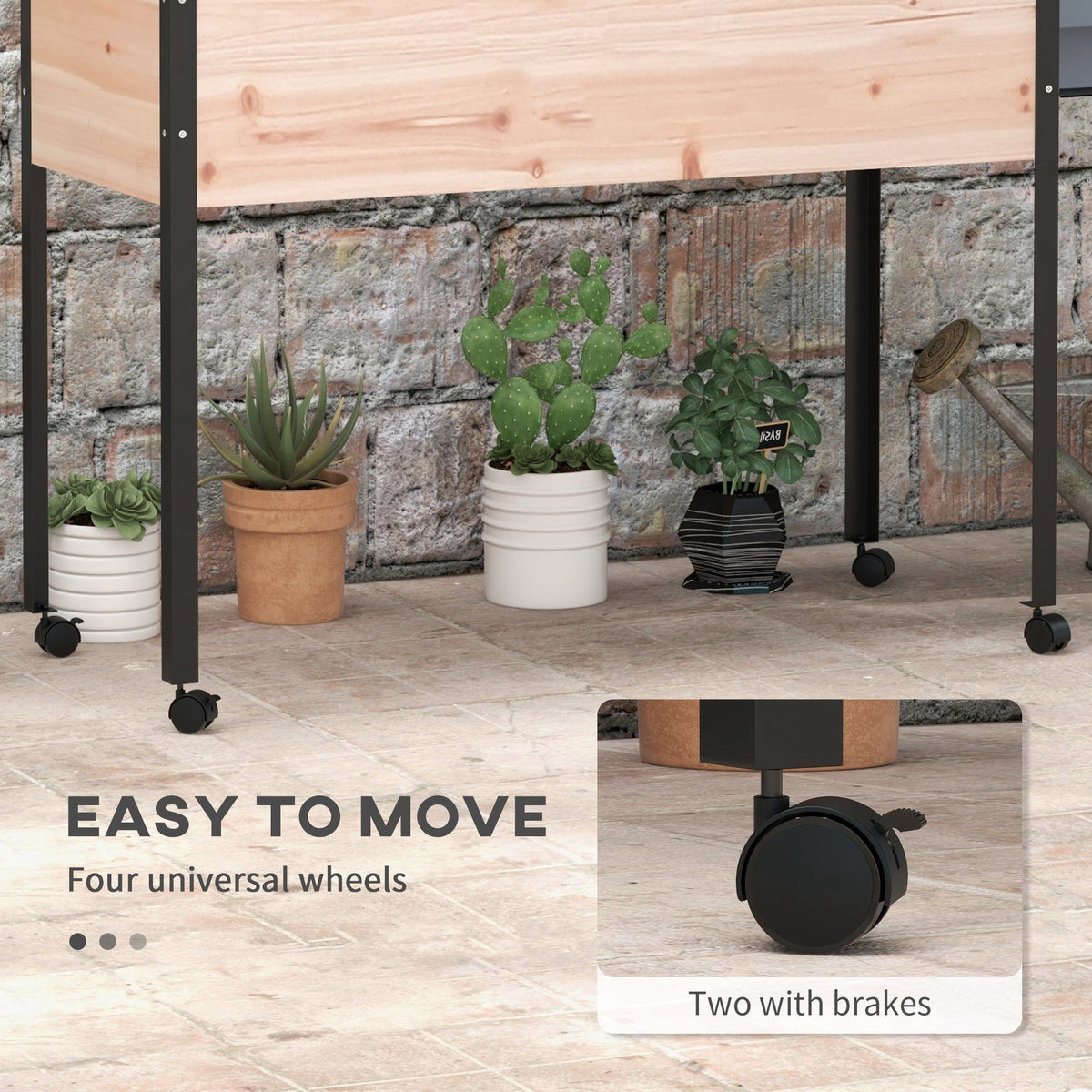 Wooden Elevated Planter Box with Wheels & Drainage Holes