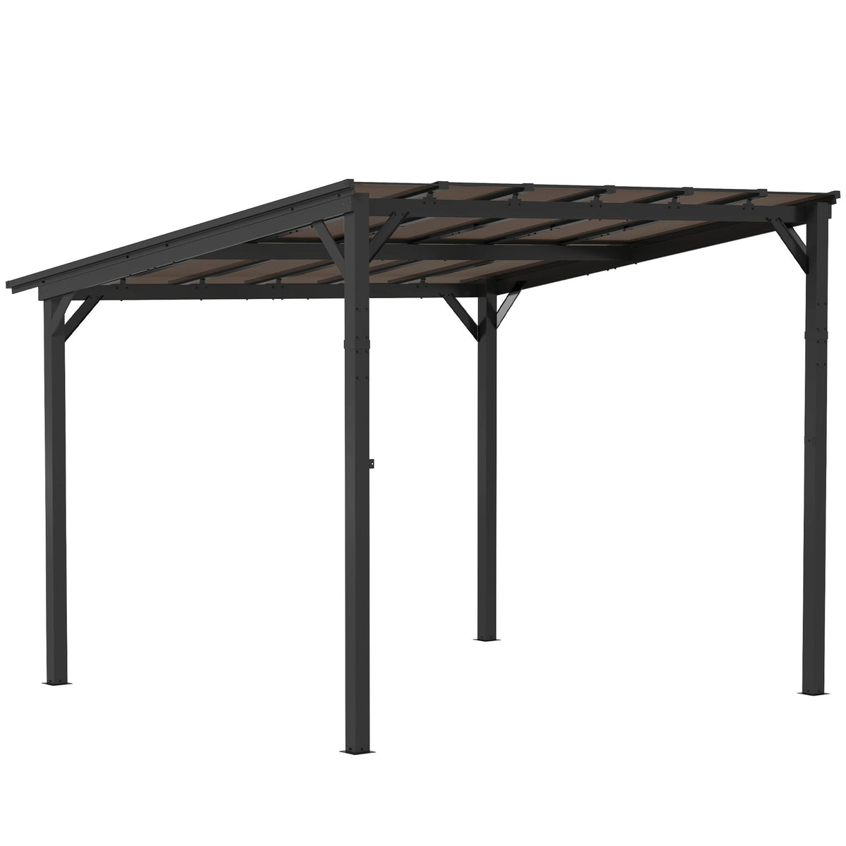 10' x 10' Wall-Mounted / Free Standing Outdoor Pergola with Polycarbonate Roof, Dark Grey
