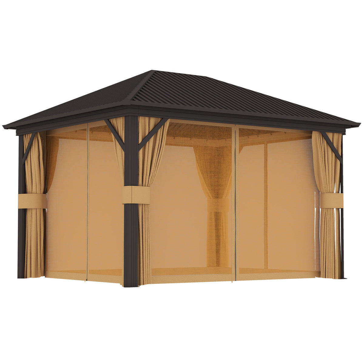 10' x 12' Hardtop Gazebo with Aluminum Frame & Top Hook, Brown