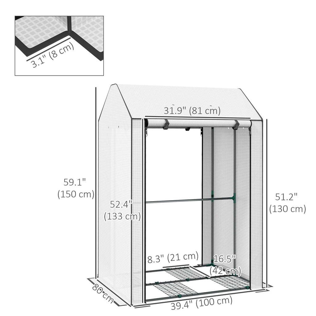 Mini Greenhouse with 4 Wire Shelves, Portable Tomato Greenhouse, 39.4" x 31.5" x 59.1", White