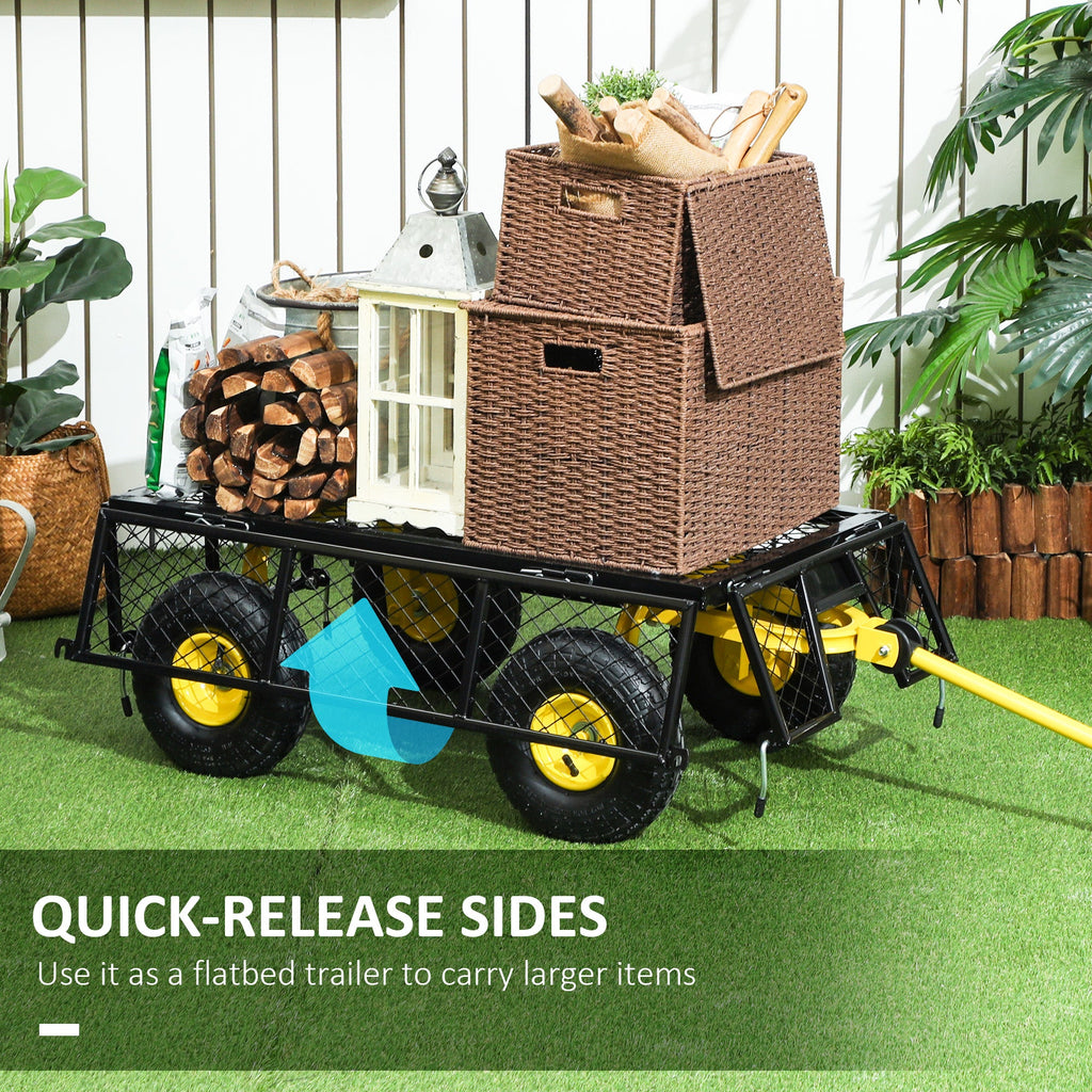 Heavy Duty Steel Garden Cart with Removable Sides & 180° Rotating Handle, 440lb Capacity