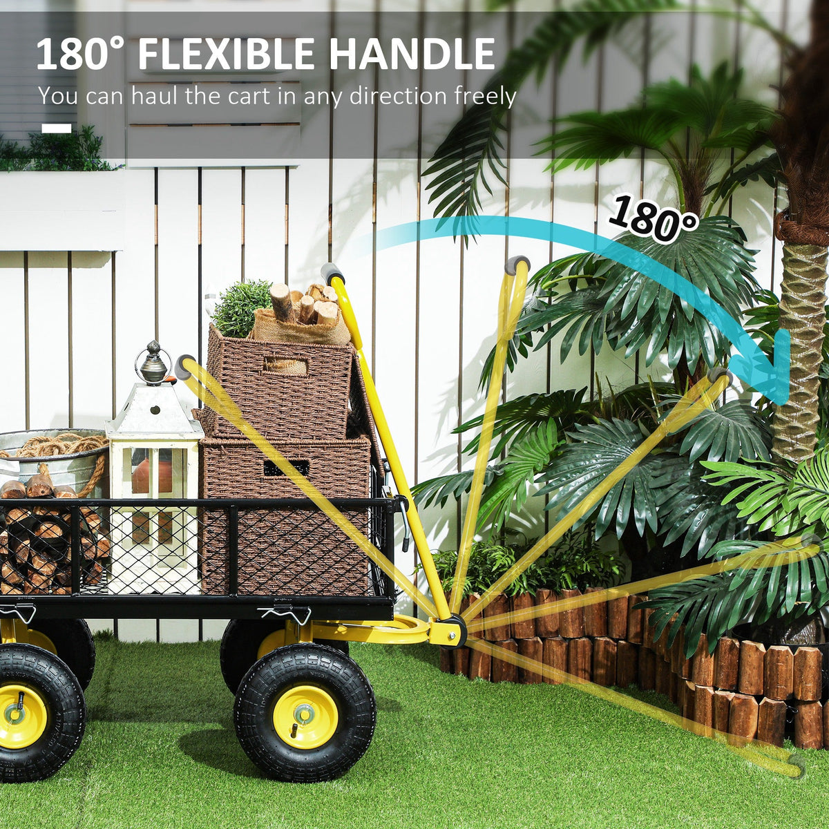 Heavy Duty Steel Garden Cart with Removable Sides & 180° Rotating Handle, 440lb Capacity