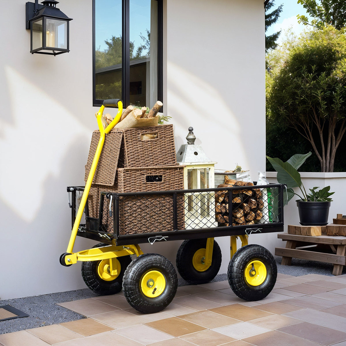 Heavy Duty Steel Garden Cart with Removable Sides & 180° Rotating Handle, 440lb Capacity