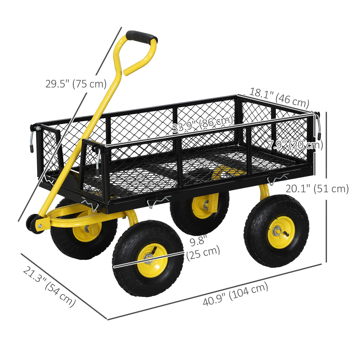 Heavy Duty Steel Garden Cart with Removable Sides & 180° Rotating Handle, 440lb Capacity