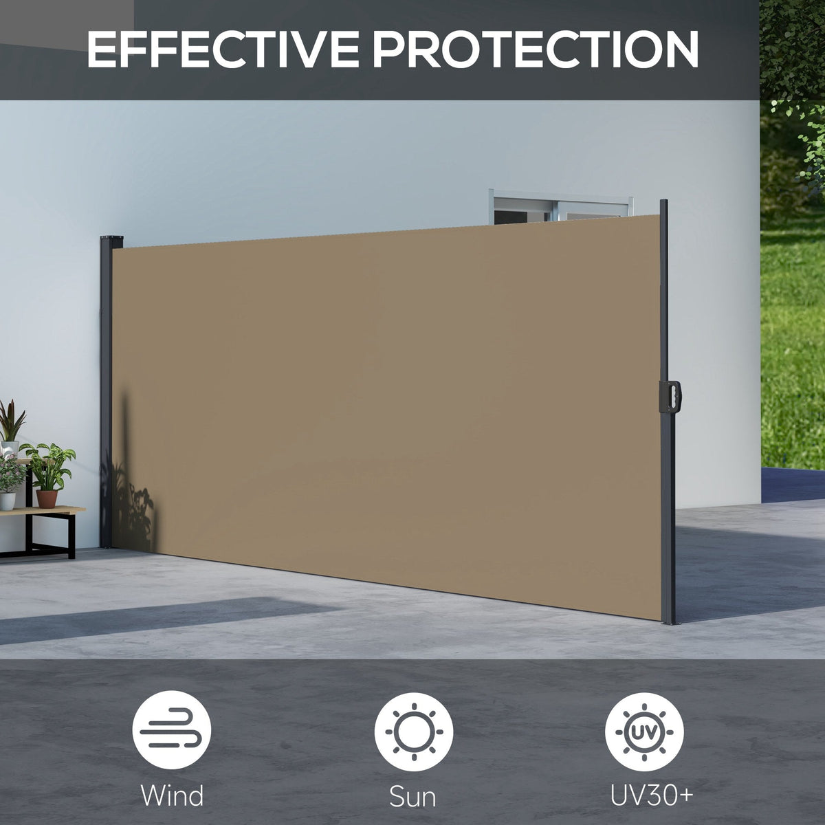 13' x 5' Retractable Side Awning, Full Cassette Privacy Screen, Khaki