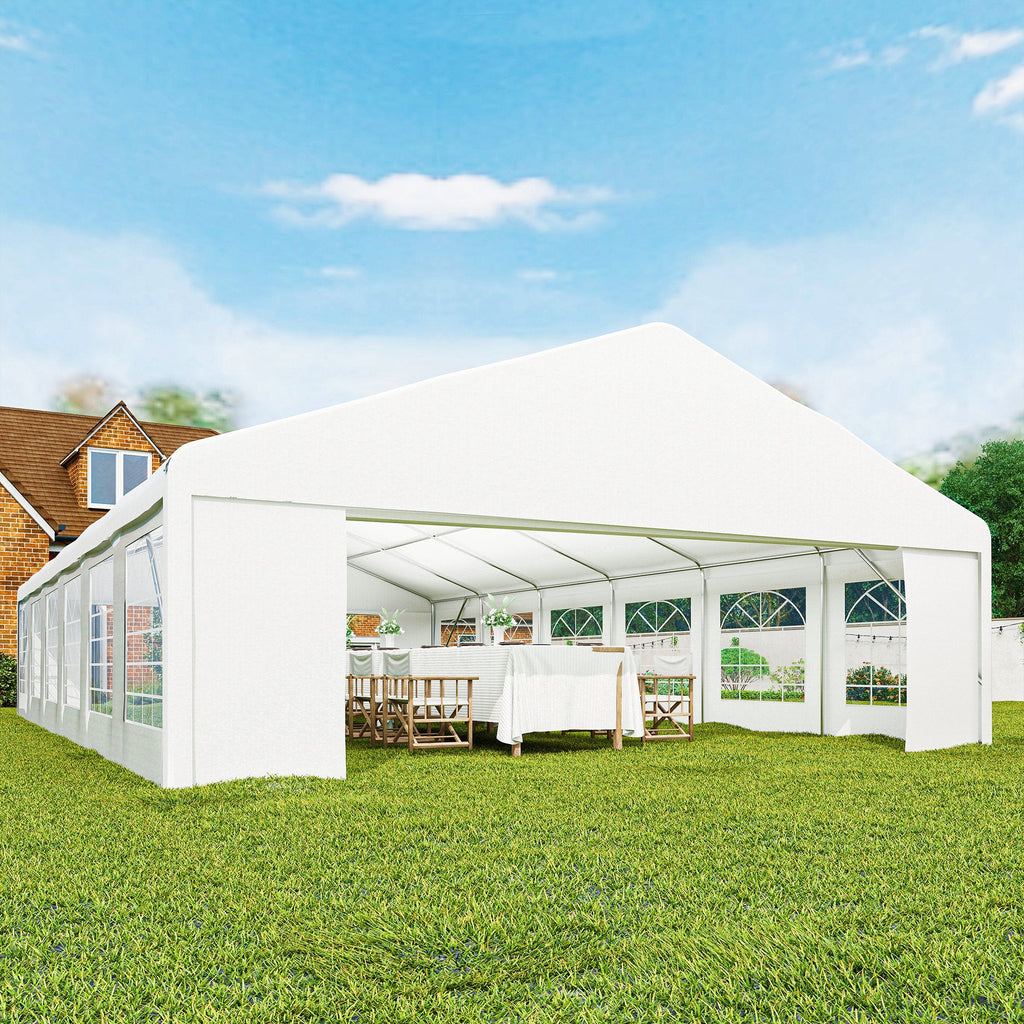 23 x 39 ft Heavy Duty Party Tent with Removable Sidewalls & Windows, Outside Waterproof Canopy for Parties, White