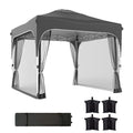 10 x 10 ft Pop Up Canopy Tent with Mosquito Netting and Sandbags, Dark Grey