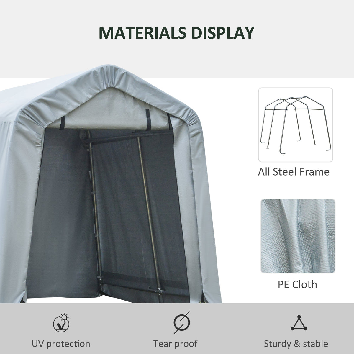 8' x 6' Heavy Duty Storage Shelter with Rollup & Zipper Door, Grey