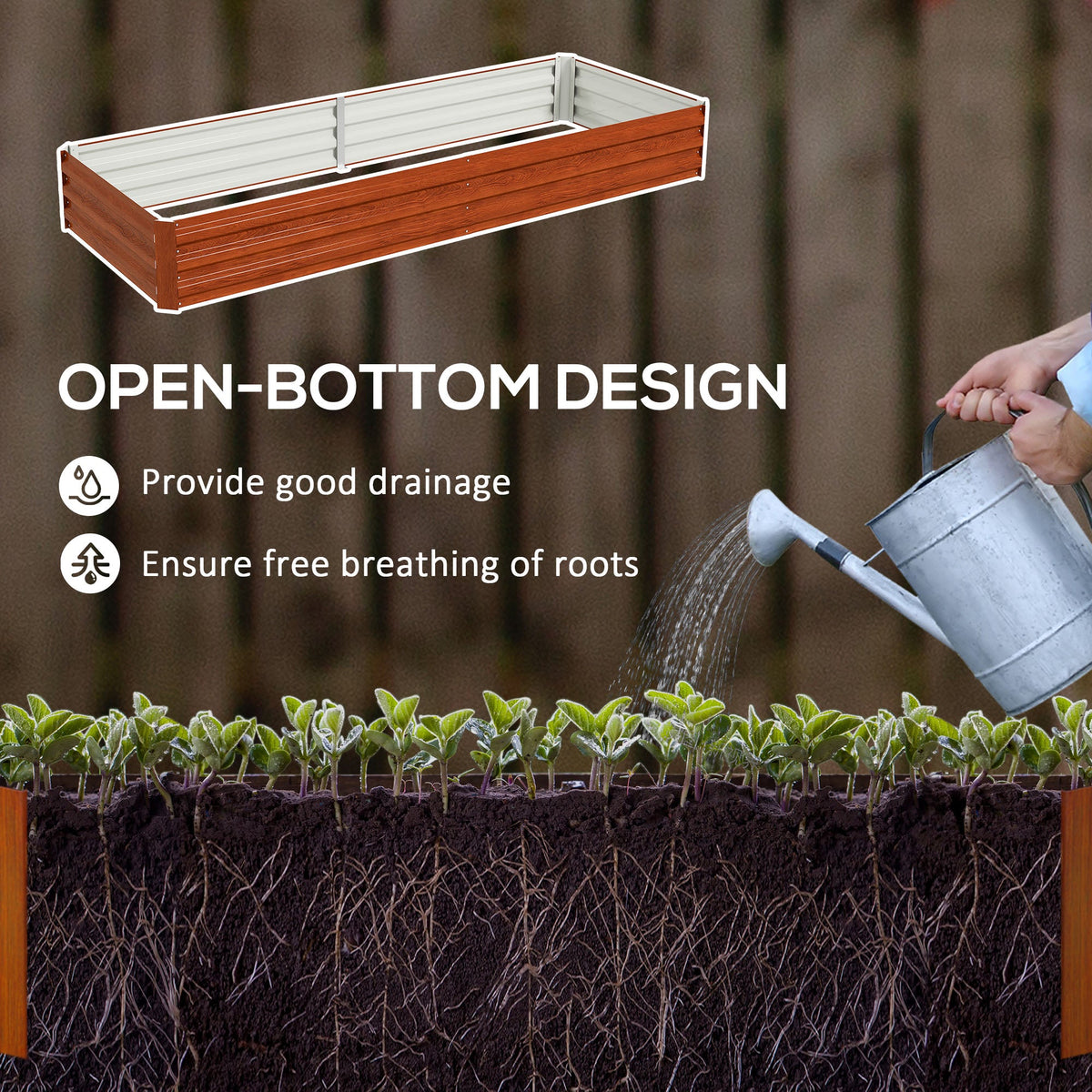 8' x 3' x 1' Galvanized Raised Garden Bed for Growing Flowers, Succulents, Natural Wood