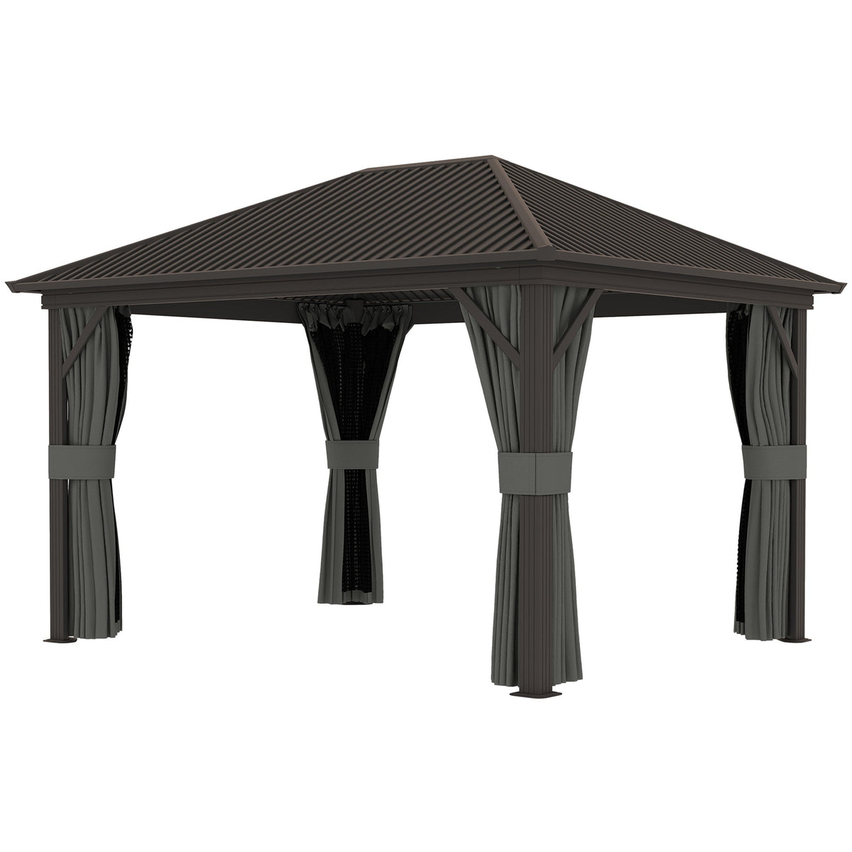 10' x 12' Hardtop Gazebo with Aluminum Frame & Top Hook, Dark Grey
